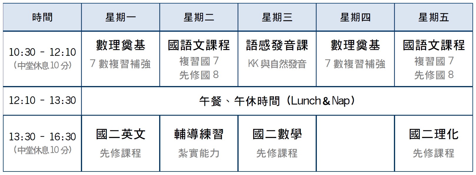 國二開學課表
